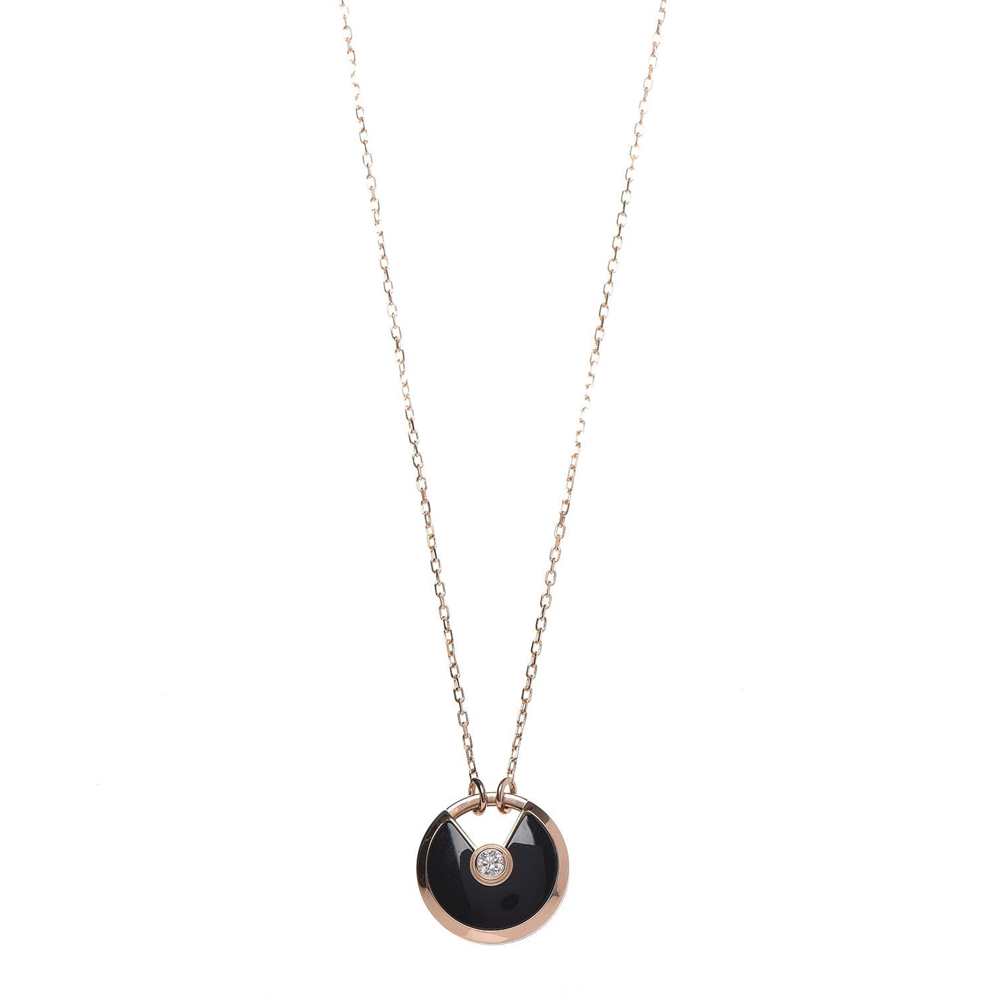 18K Pink Gold Diamond Black Onyx SM Amulette de Cartier Pendant Necklace