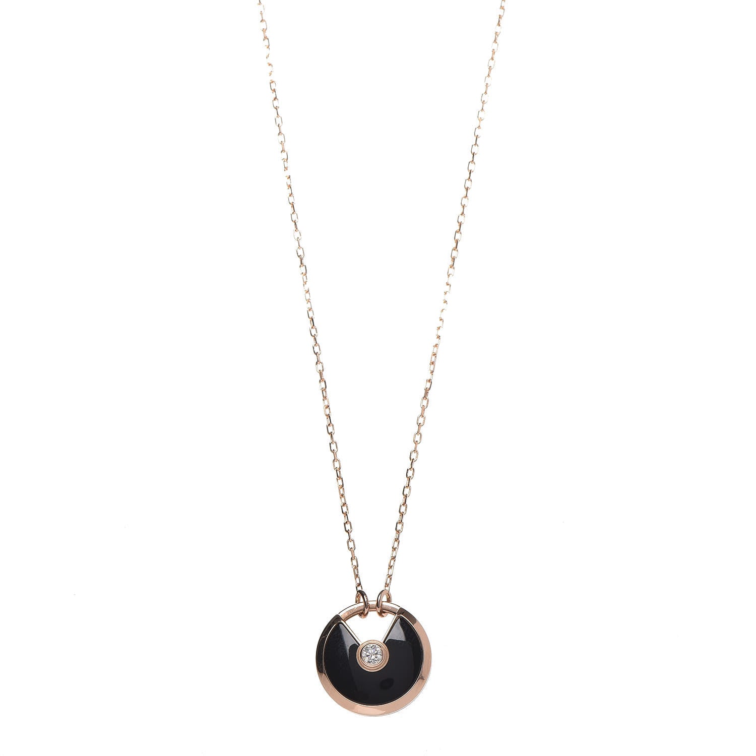 Cartier 18K Pink Gold Diamond Black Onyx SM Amulette de Cartier Pendant Necklace 1 of 7