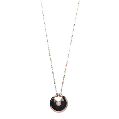 Cartier 18K Pink Gold Diamond Black Onyx SM Amulette de Cartier Pendant Necklace 1 of 7