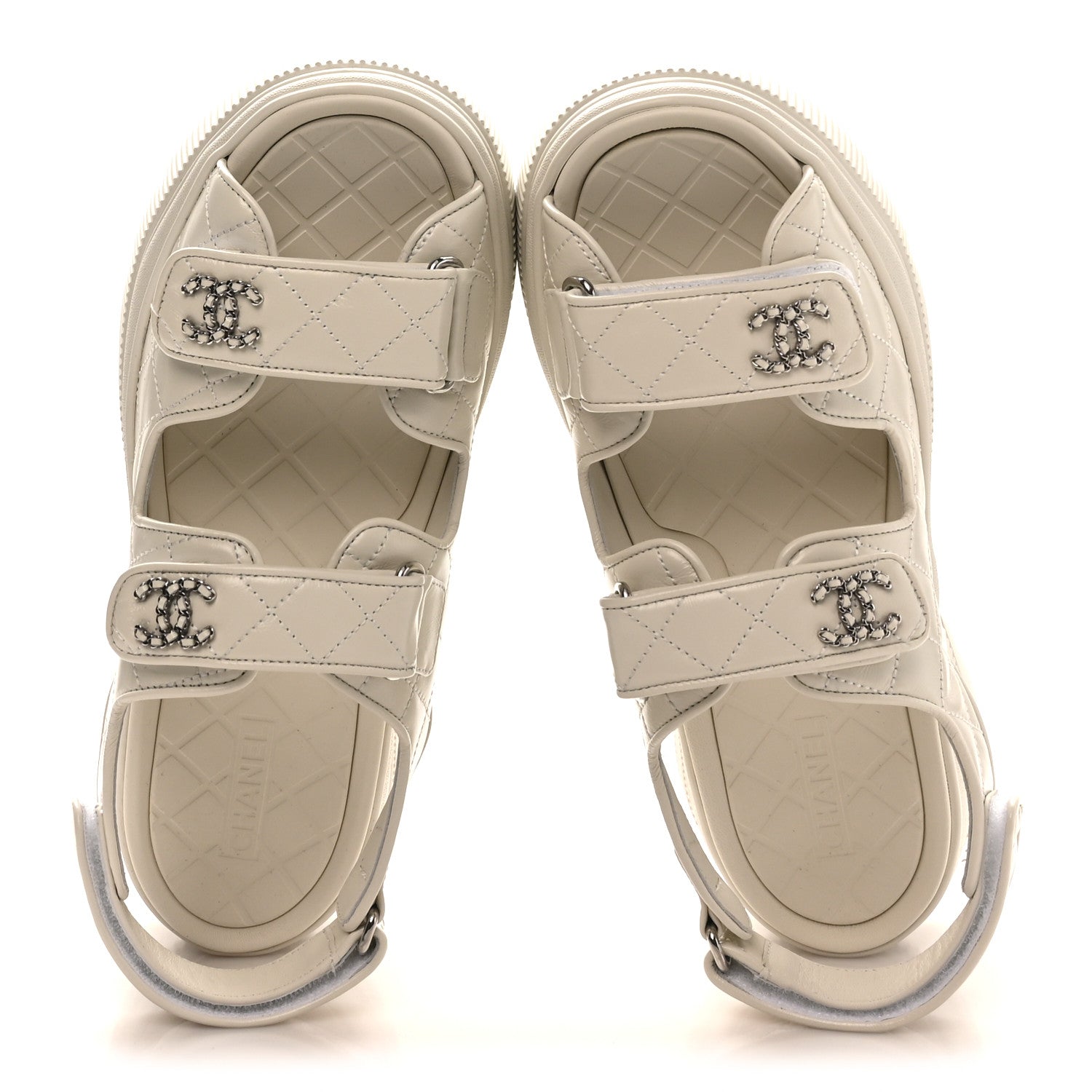 Chanel Shiny Calfskin Chain CC Velcro Dad Platform Sandals 39 White 2 of 9