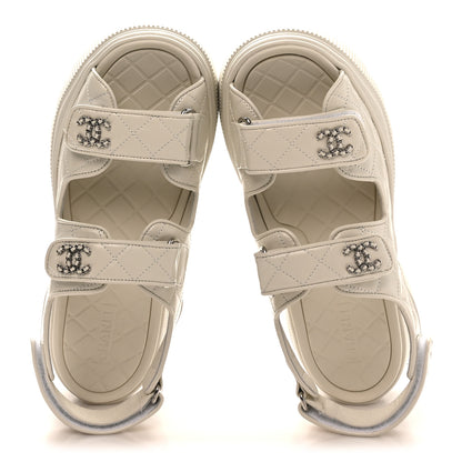 Chanel Shiny Calfskin Chain CC Velcro Dad Platform Sandals 39 White 2 of 9