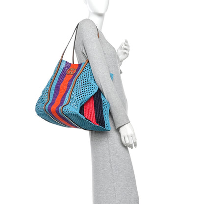 Gucci Raffia Web Woven Interlocking G Tote Blue Multicolor 2 of 10