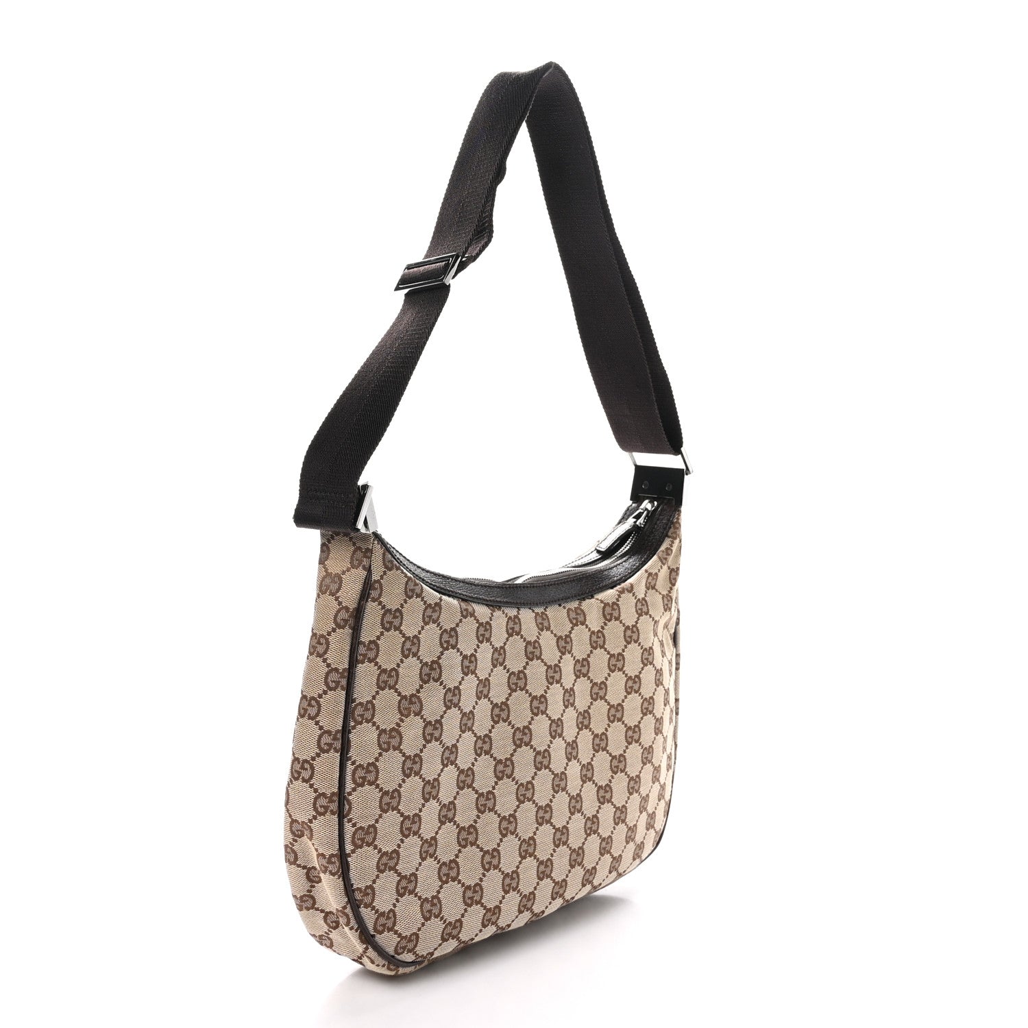 Gucci Monogram Web Medium Half Moon Hobo Dark Brown 3 of 10
