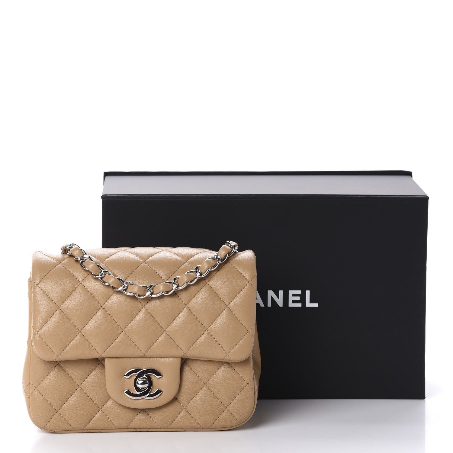 Chanel Lambskin Quilted Mini Square Flap Beige 11 of 11