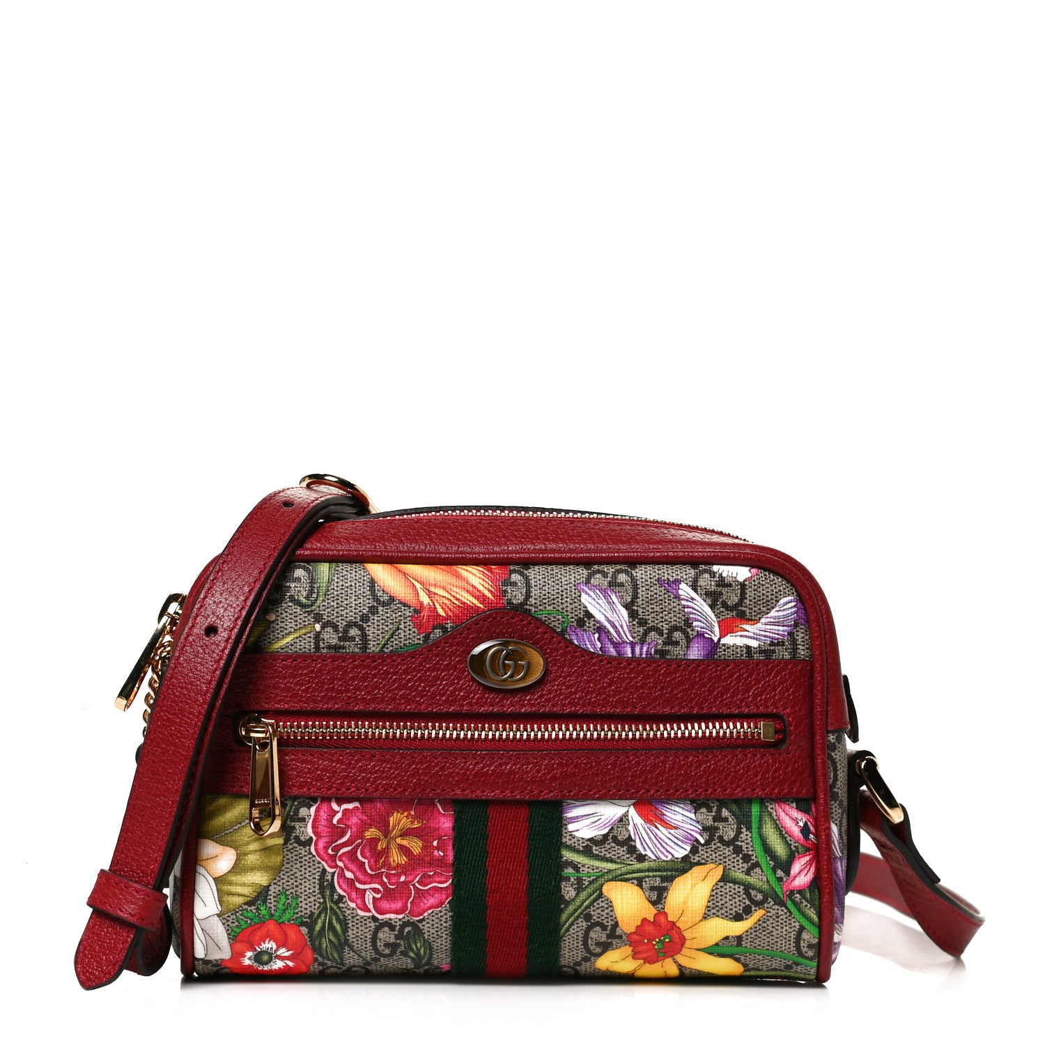 Gucci GG Supreme Monogram Flora Web Mini Ophidia Shoulder Bag Red 1 of 10