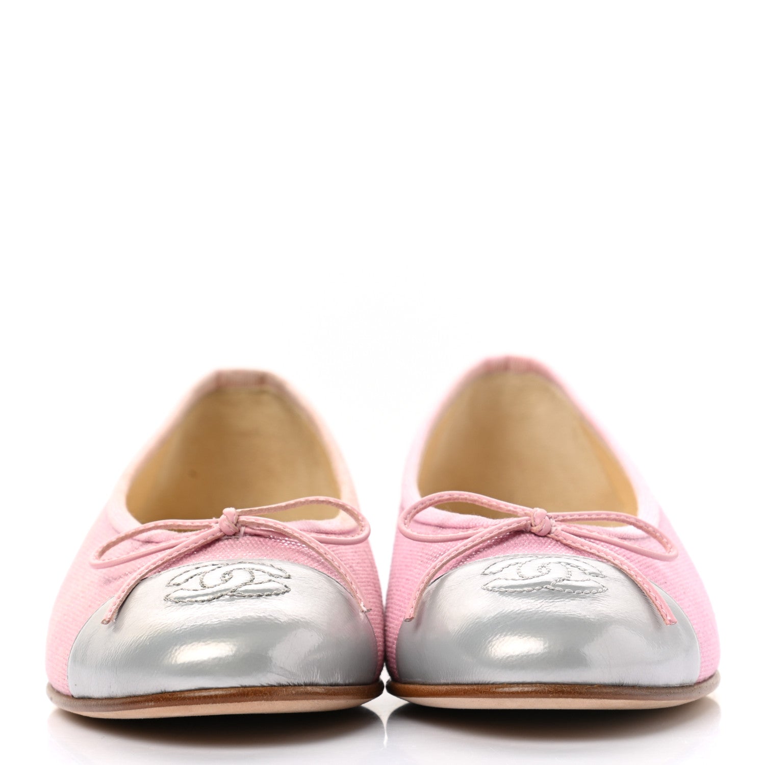 Chanel Iridescent Fabric Lambskin Cap Toe Ballerina Flats 36 Pink Light Grey 2 of 9