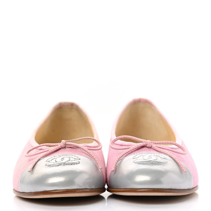 Chanel Iridescent Fabric Lambskin Cap Toe Ballerina Flats 36 Pink Light Grey 2 of 9