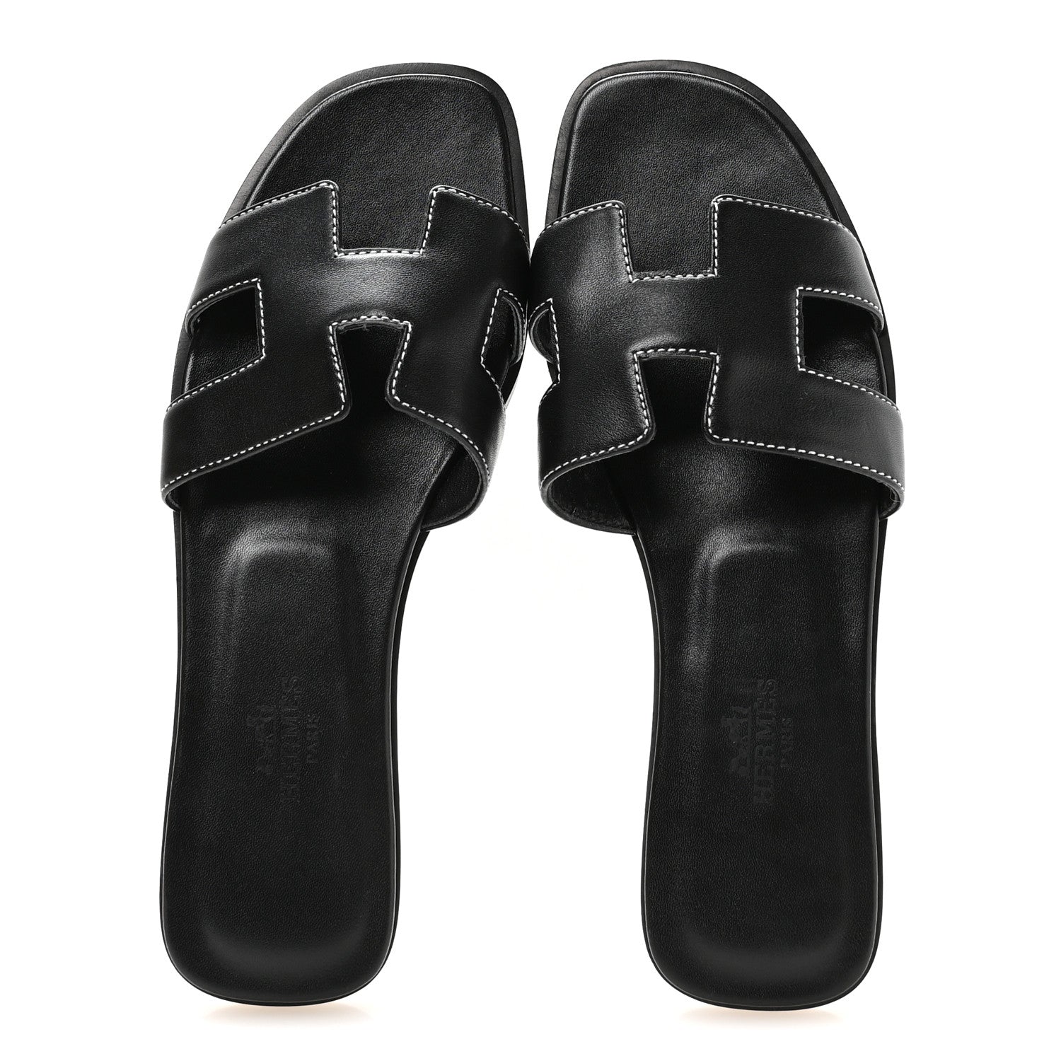 Hermes Box Calfskin Oran Sandals 37 Black 2 of 8
