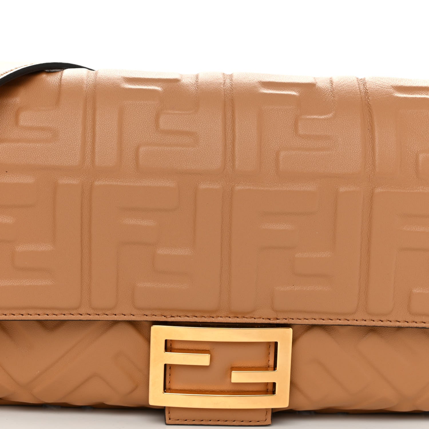 Fendi Nappa FF 1974 Embossed Baguette Miele Scuro 7 of 10