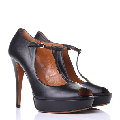Gucci Calfskin T Strap Peep Toe Platform High Heel Pumps 37 Black 6 of 21