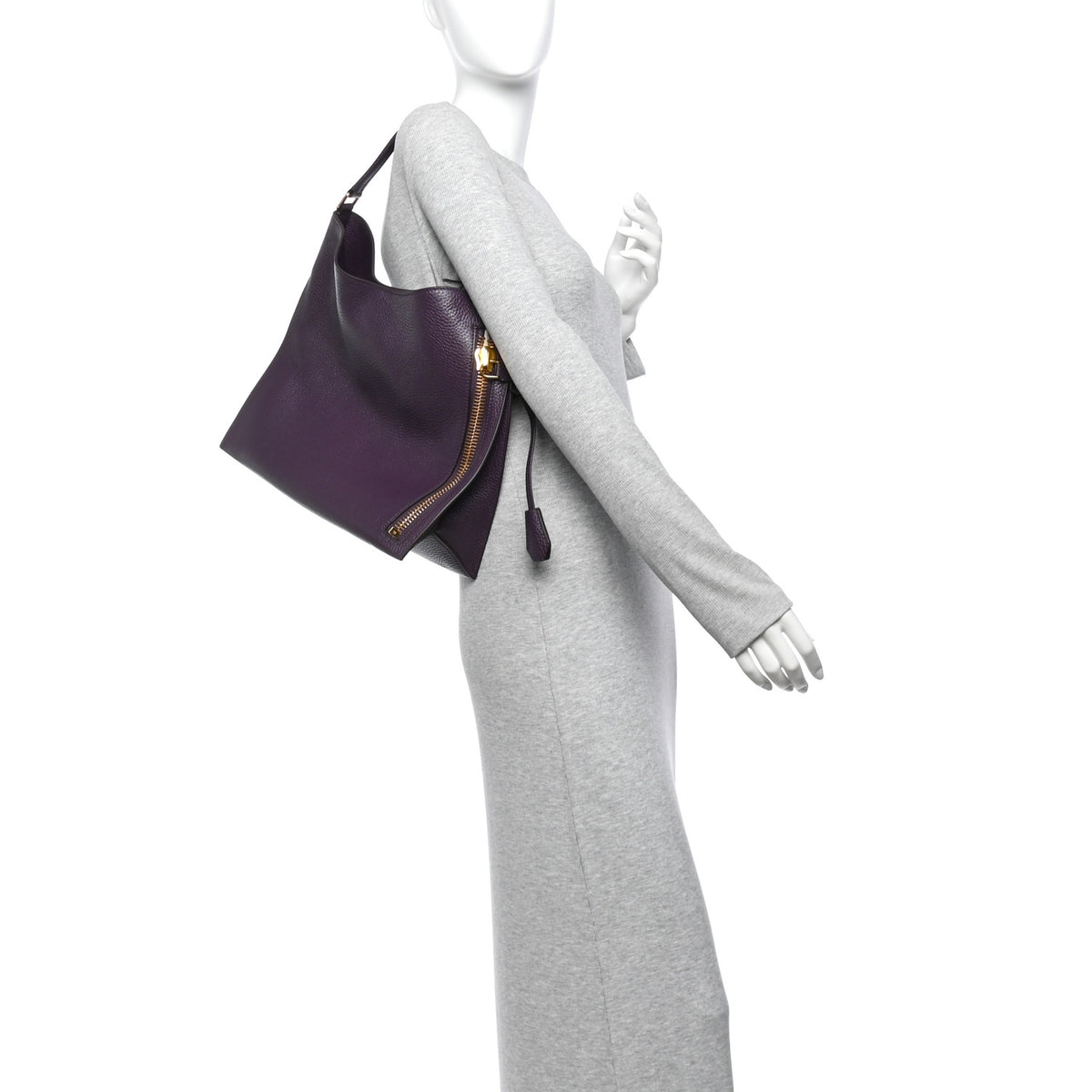 Pebbled Calfskin Small Alix Padlock Zip Hobo Bag Wine