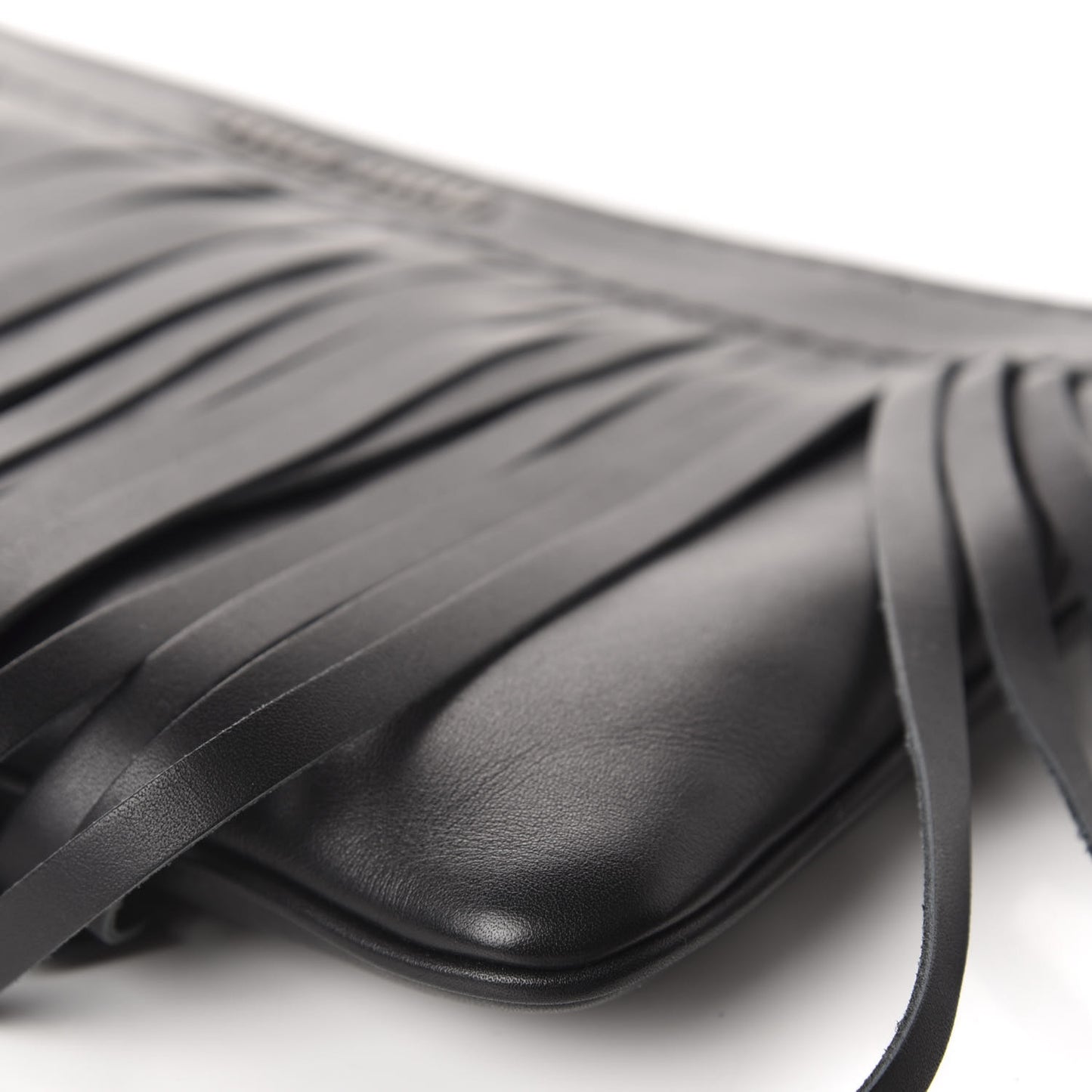 Calfskin Fringe Wrislet Pochette Black