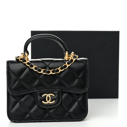 Chanel Lambskin Quilted Top Handle Flap Coin Purse With Chain Black 12 of 12