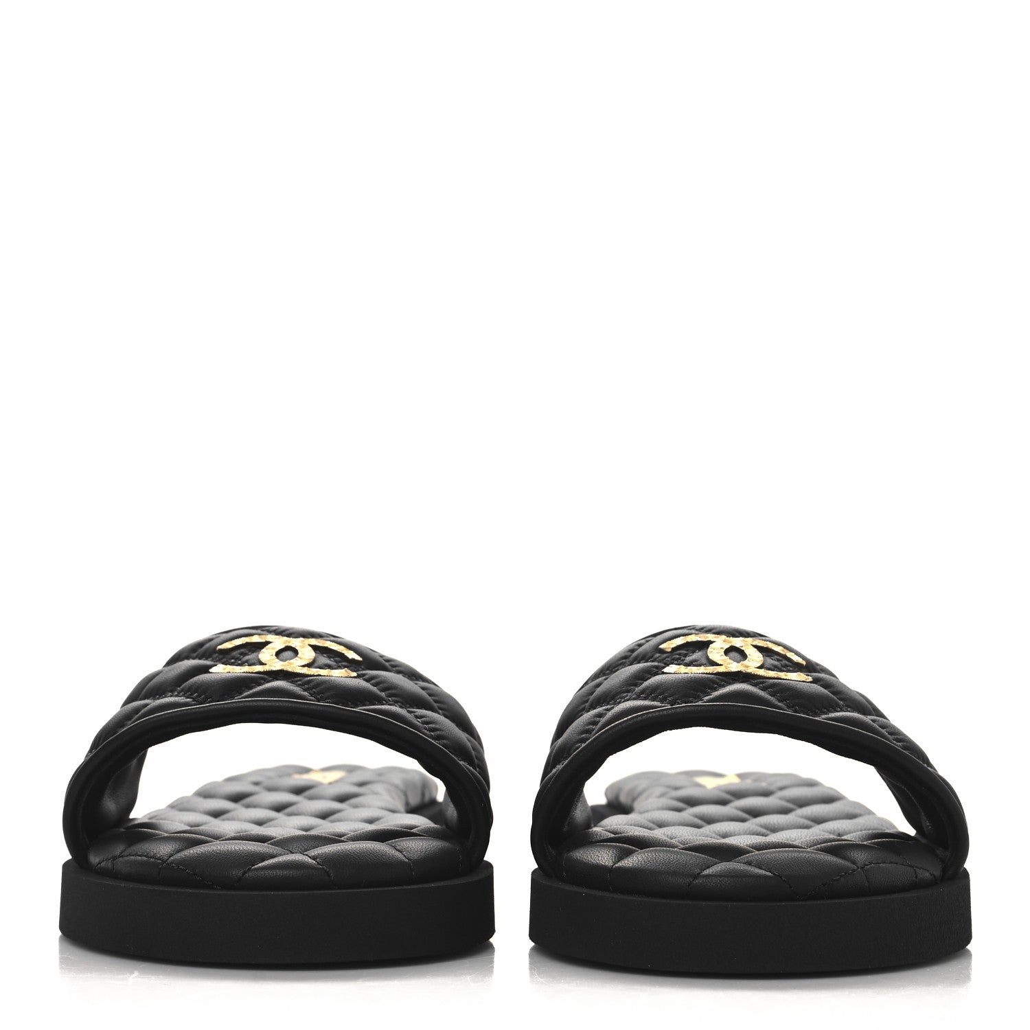 Chanel Lambskin Quilted Textured CC Mules Sandals 40 Black 3 of 10
