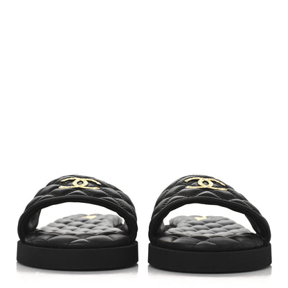 Chanel Lambskin Quilted Textured CC Mules Sandals 40 Black 3 of 10
