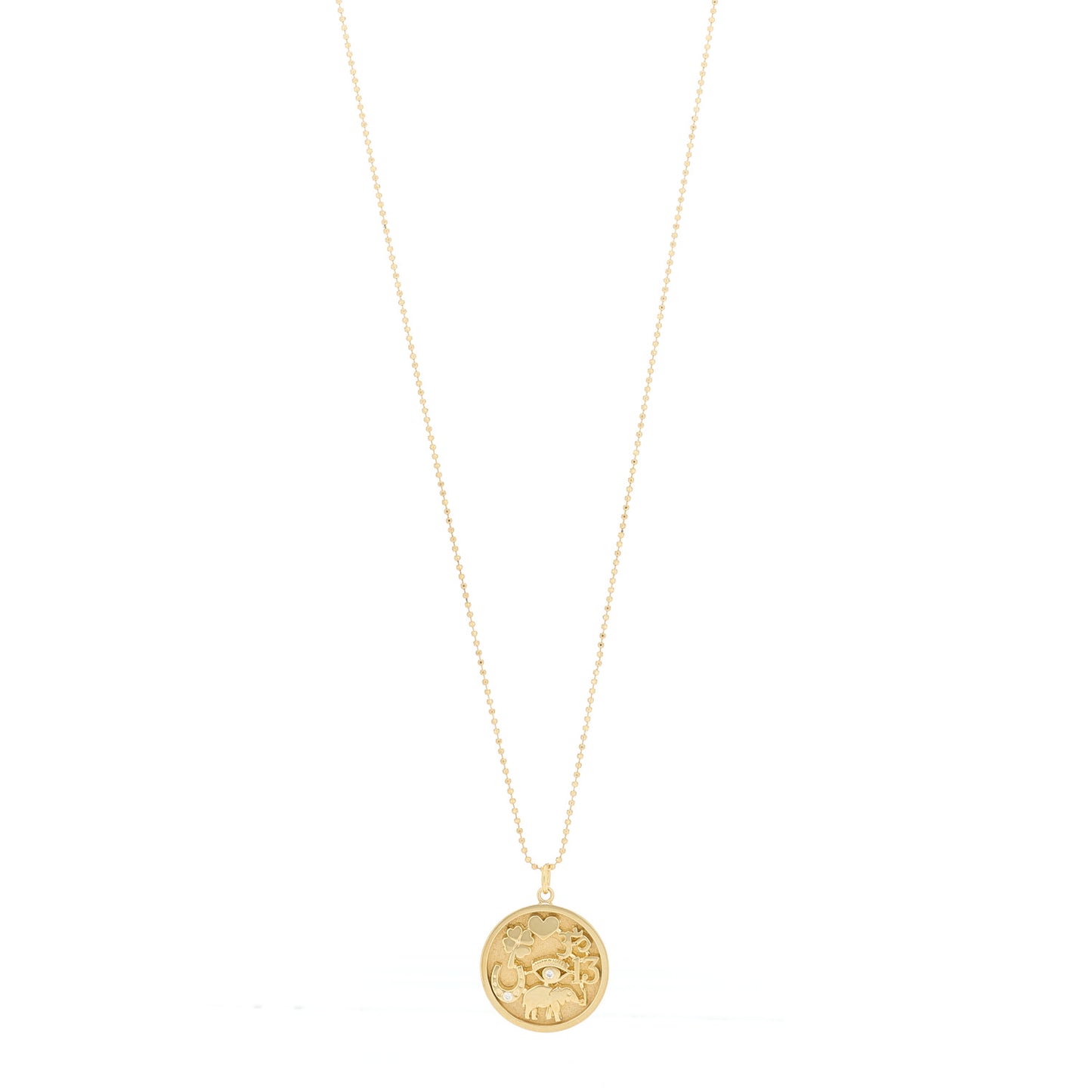 18K Yellow Gold Diamond Good Luck Pendant Necklace