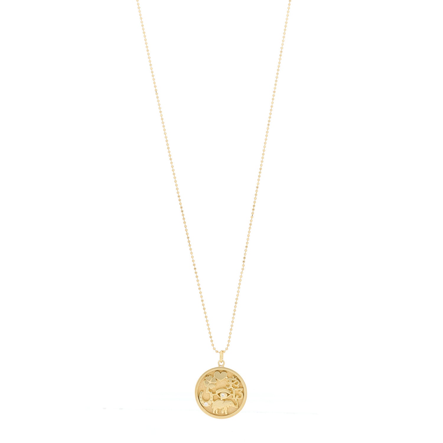 Jennifer Meyer 18K Yellow Gold Diamond Good Luck Pendant Necklace 1 of 5