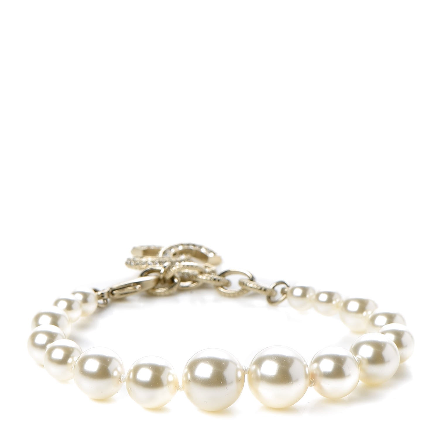Chanel Graduated Pearl Crystal CC Bracelet Gold 1 of 5