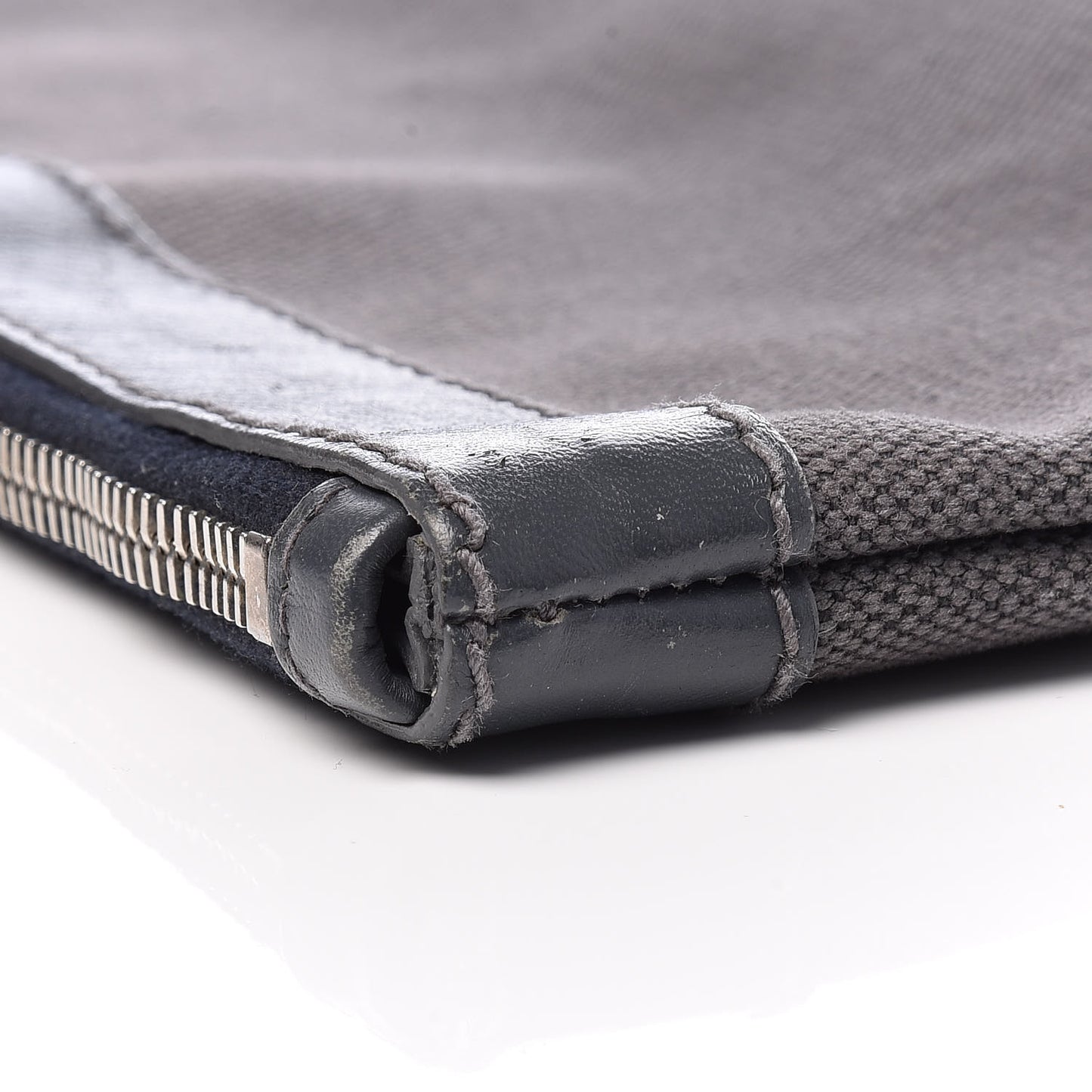 Cotton Canvas Calfskin Logo Clutch Ombre Grey Gradient
