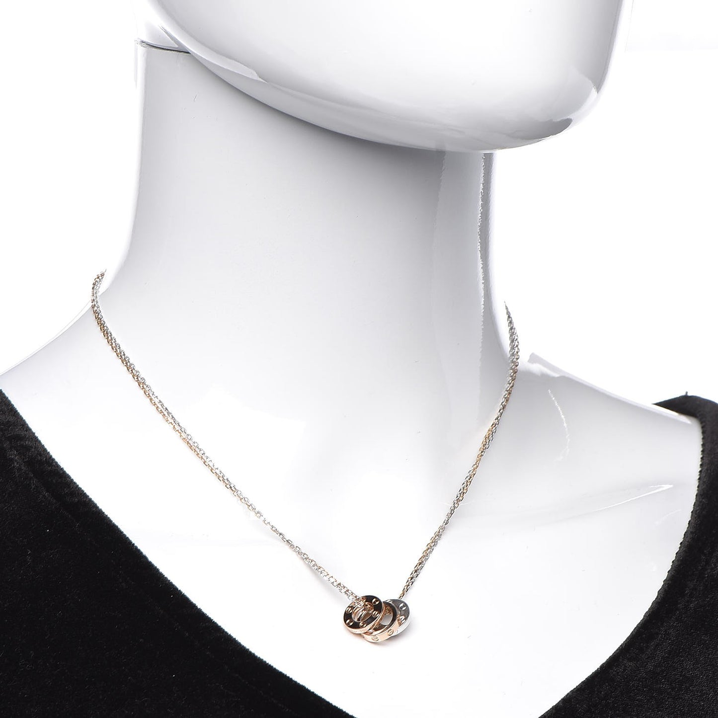 18K White Pink Gold Diamond Three Ring LOVE Pendant Necklace