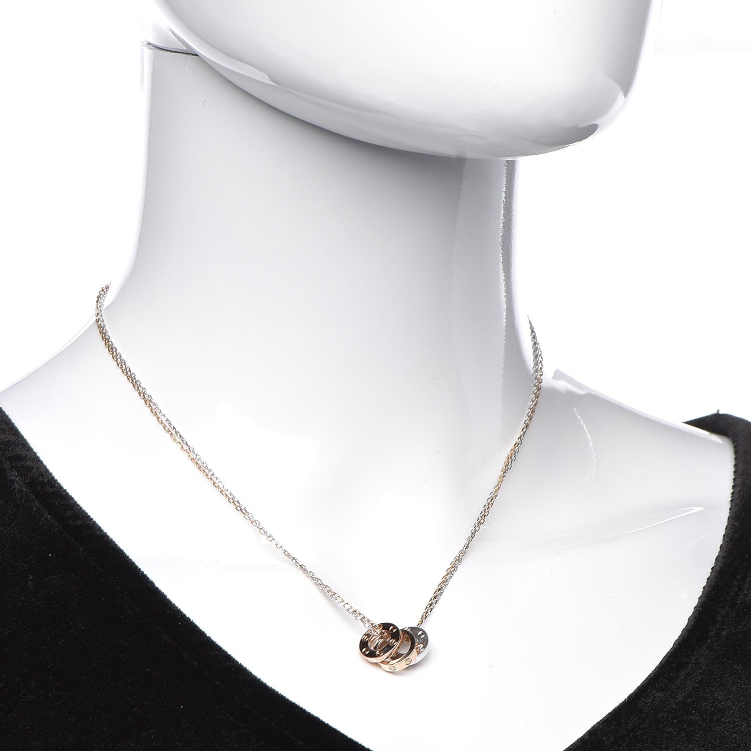 Cartier 18K White Pink Gold Diamond Three Ring LOVE Pendant Necklace 2 of 7