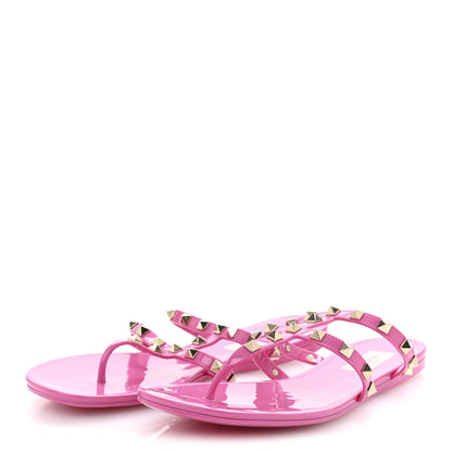 Valentino Garavani PVC Jelly Rockstud Caged Flat Thong Sandals 40 Dawn Pink 4 of 10