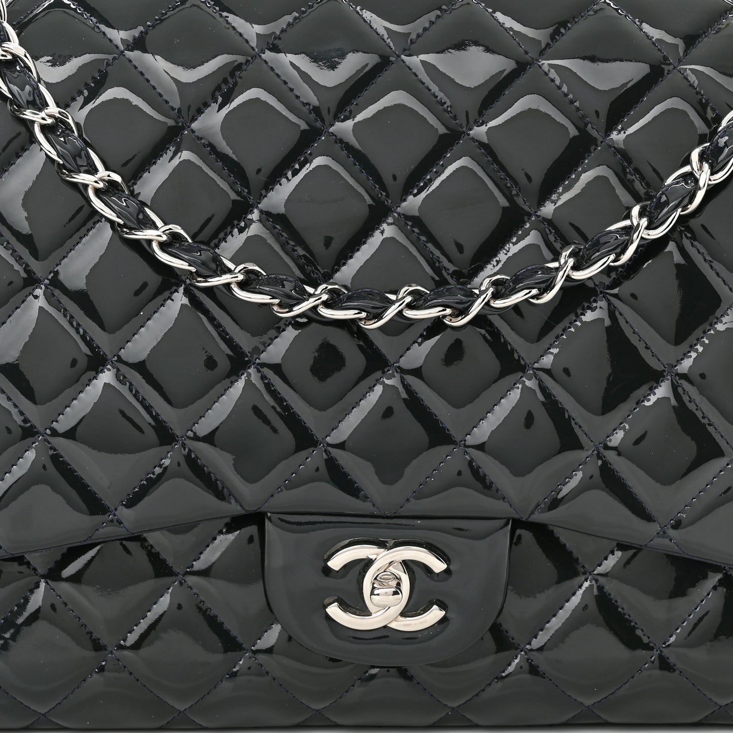 Patent Quilted Maxi Single Flap Blue