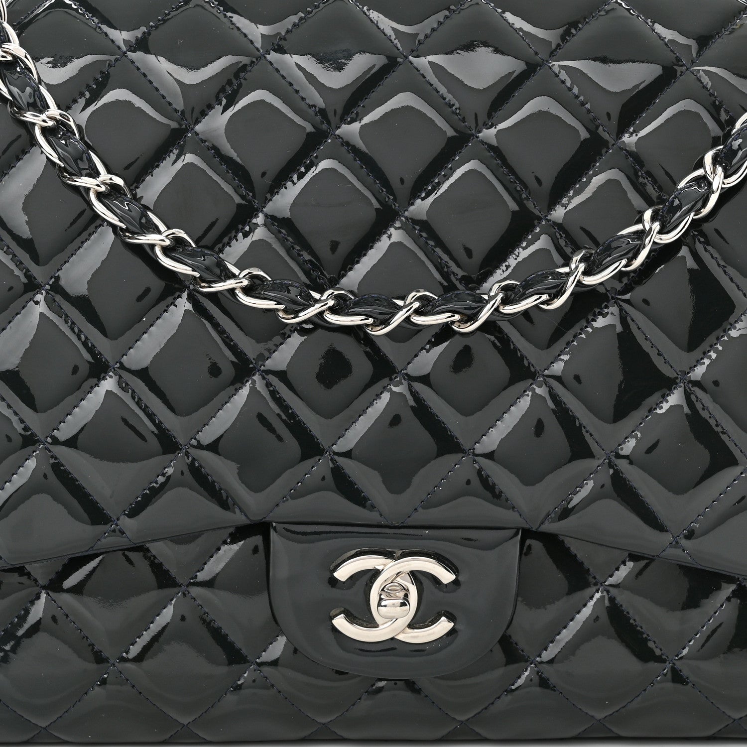 Chanel Patent Quilted Maxi Single Flap Blue 8 of 10