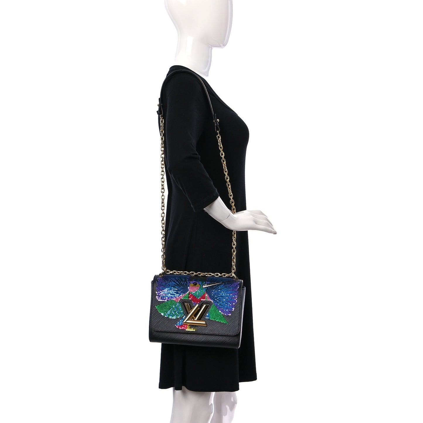 Epi Sequin Bird Twist Shoulder Bag MM Black