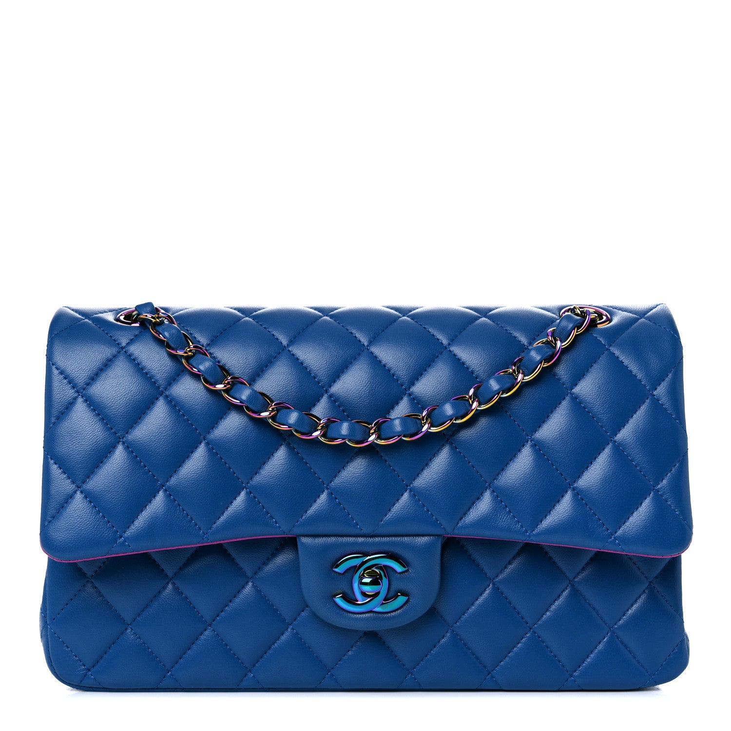 Chanel Lambskin Quilted Medium Double Flap Blue Pink 1 of 10