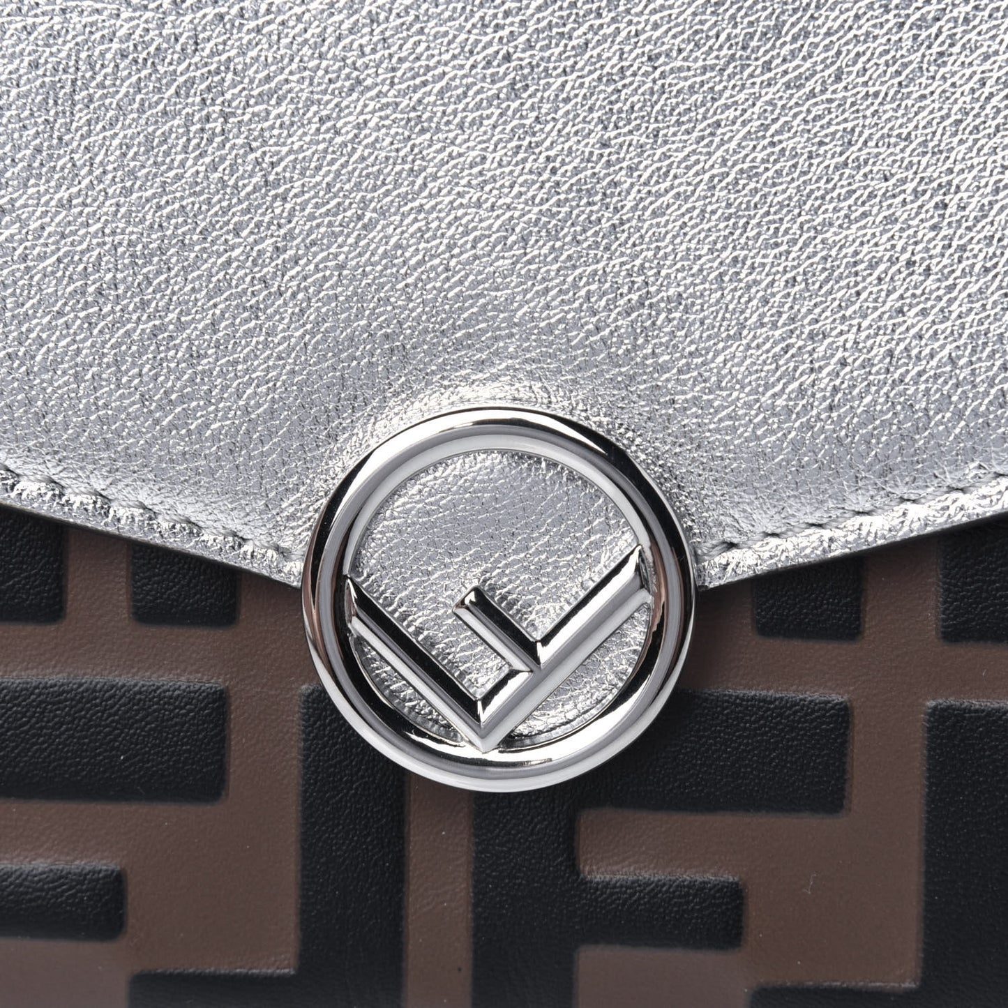 Vitello Soft Catalan Mirror F is Fendi Bi-Color FF 1974 Embossed Continental Envelope Wallet On Chain Maya Black Argento