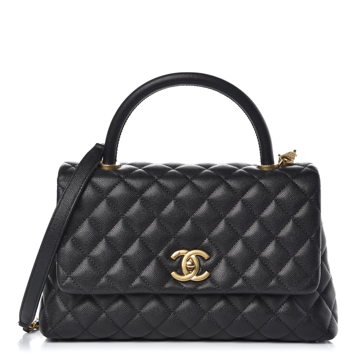Caviar Quilted Small Coco Handle Flap Black