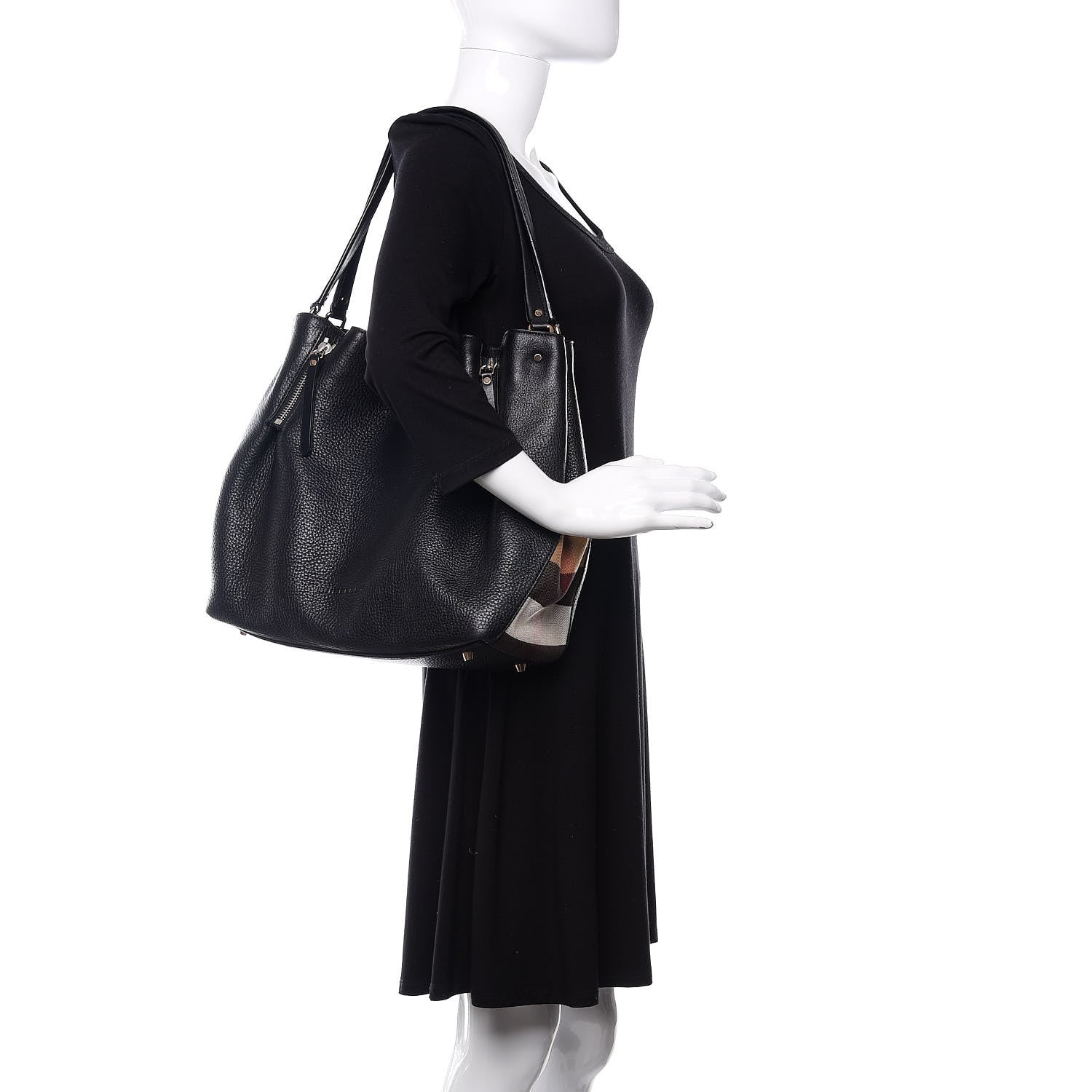 Burberry Grainy Calfskin House Check Medium Maidstone Black 2 of 13