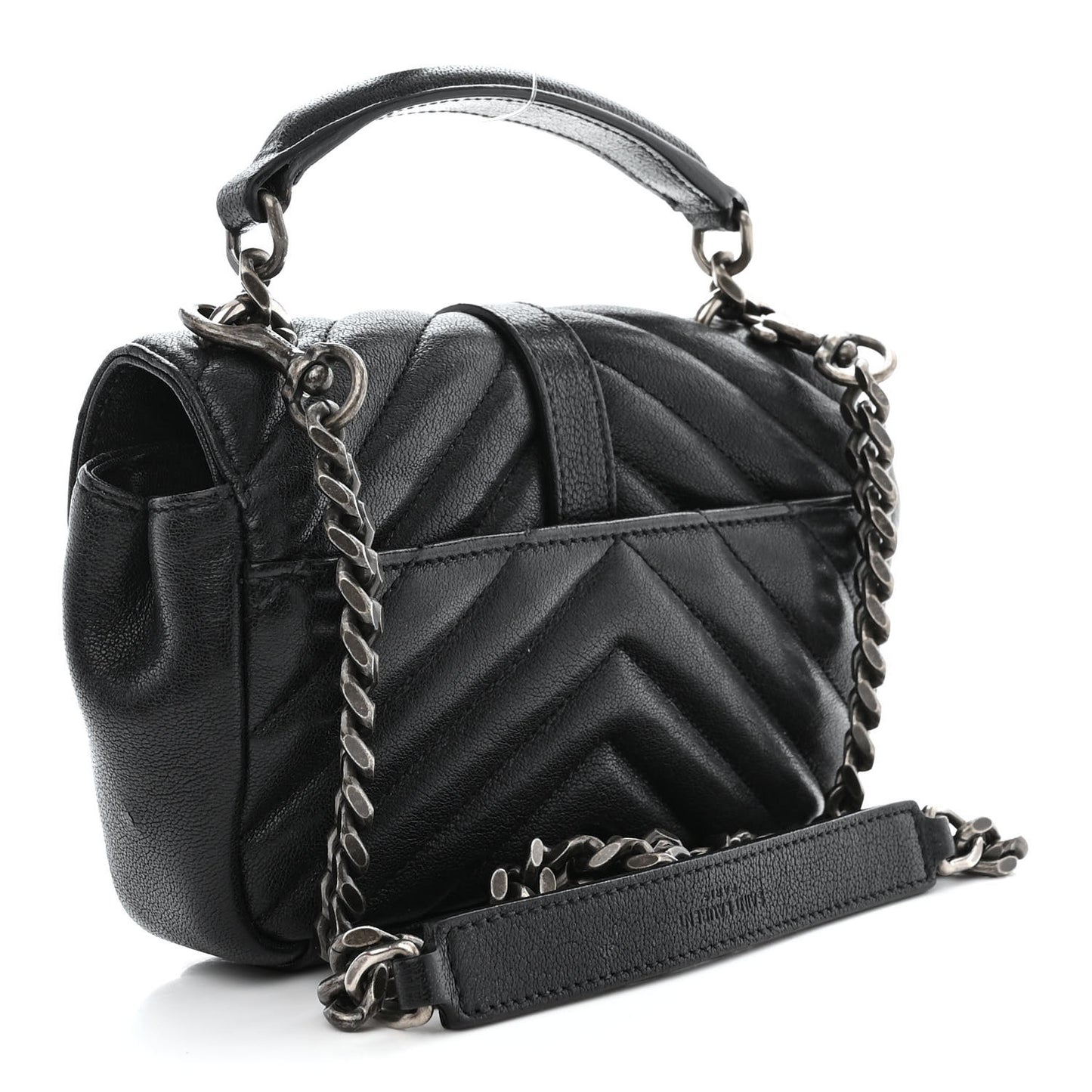 Sheepskin Matelasse Chevron Monogram College Chain Wallet Black