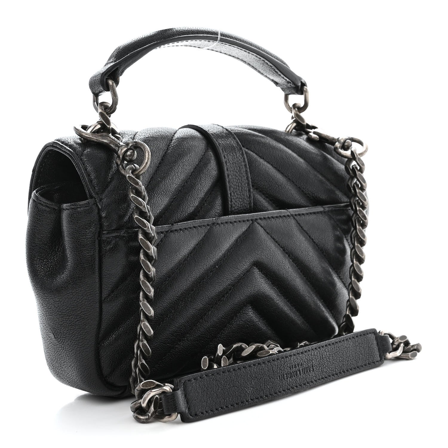 Saint Laurent Sheepskin Matelasse Chevron Monogram College Chain Wallet Black 3 of 10