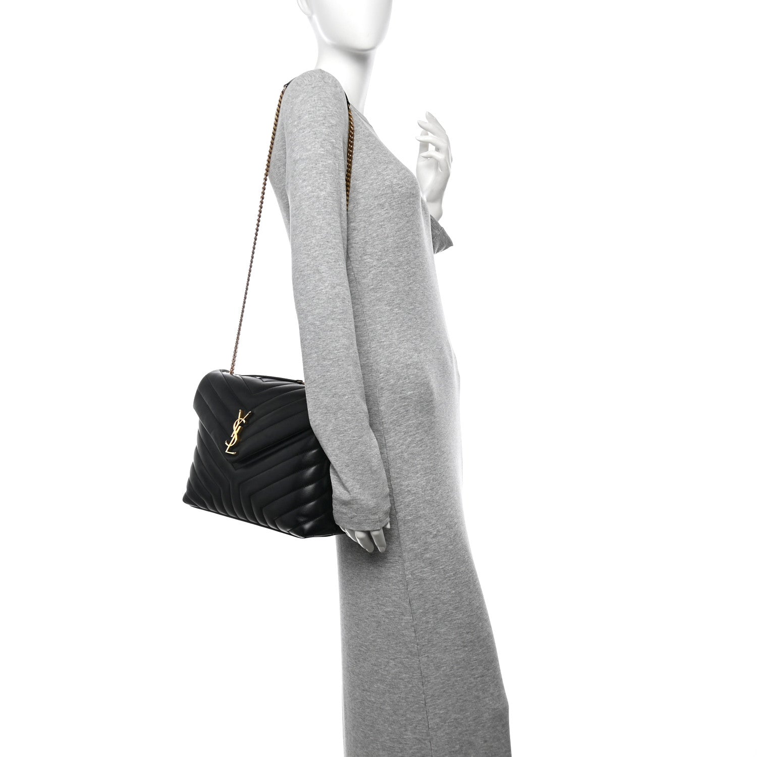 Saint Laurent Calfskin Y Quilted Monogram Medium Loulou Chain Satchel Black 2 of 11