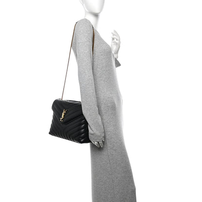 Saint Laurent Calfskin Y Quilted Monogram Medium Loulou Chain Satchel Black 2 of 11