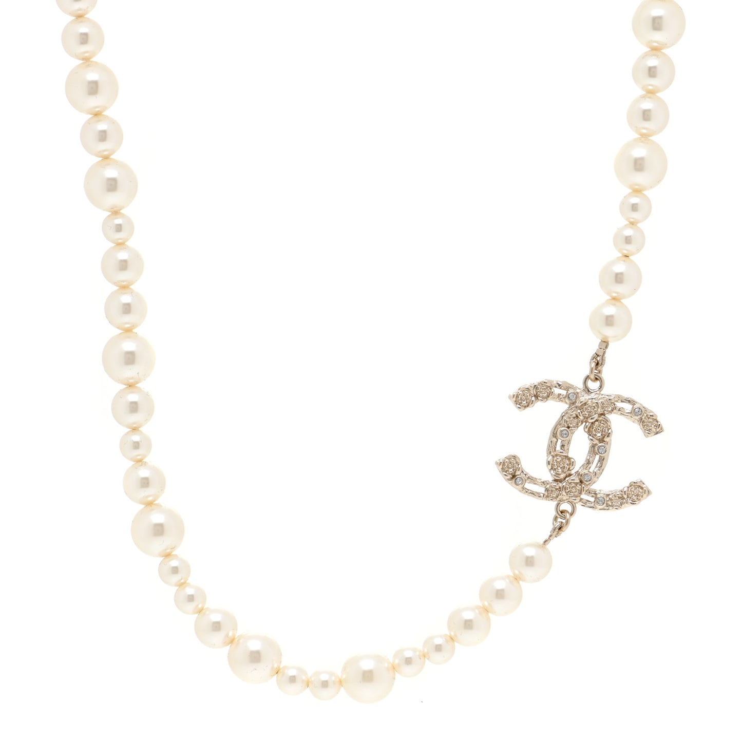 Pearl Crystal CC Camellia Short Necklace Gold