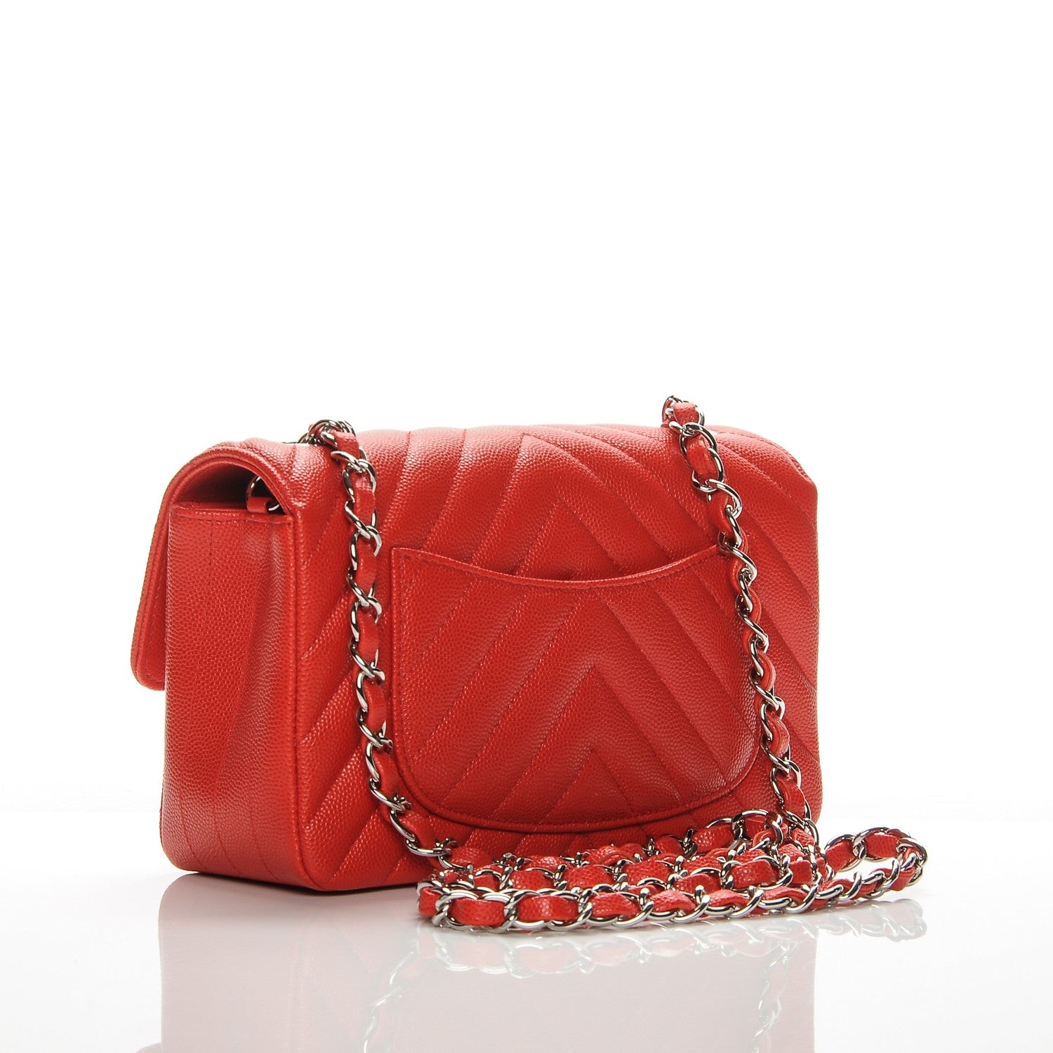 Chanel Caviar Chevron Quilted Mini Rectangular Flap Red 3 of 7