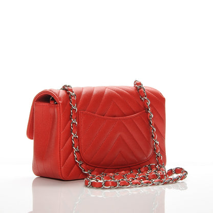 Chanel Caviar Chevron Quilted Mini Rectangular Flap Red 3 of 7