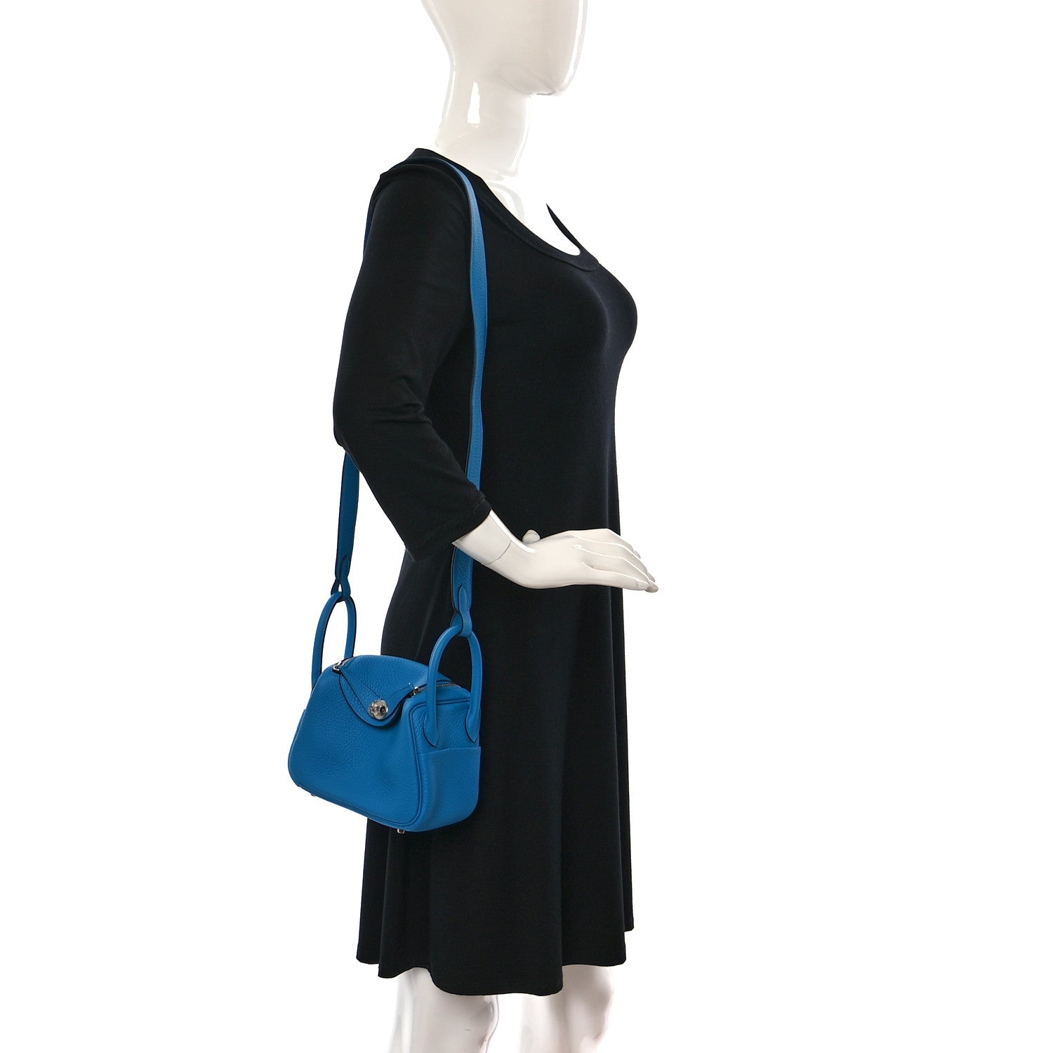 Hermes Taurillon Clemence Mini Lindy 20 Bleu Frida 2 of 11