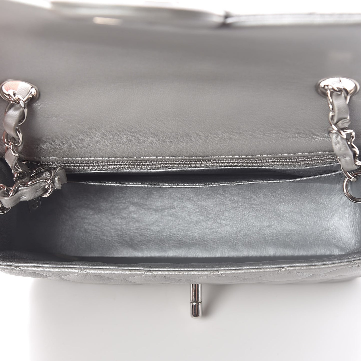 Metallic Lambskin Quilted Mini Rectangular Flap Silver