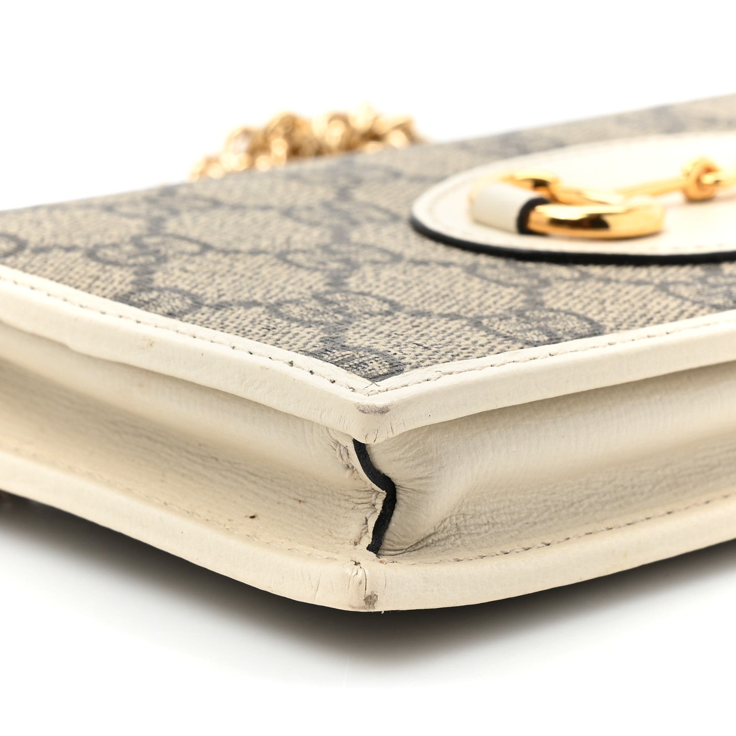 Gucci GG Supreme Monogram Azalea Calfskin Horsebit 1955 Wallet On Chain Beige Ebony Mystic White 10 of 14