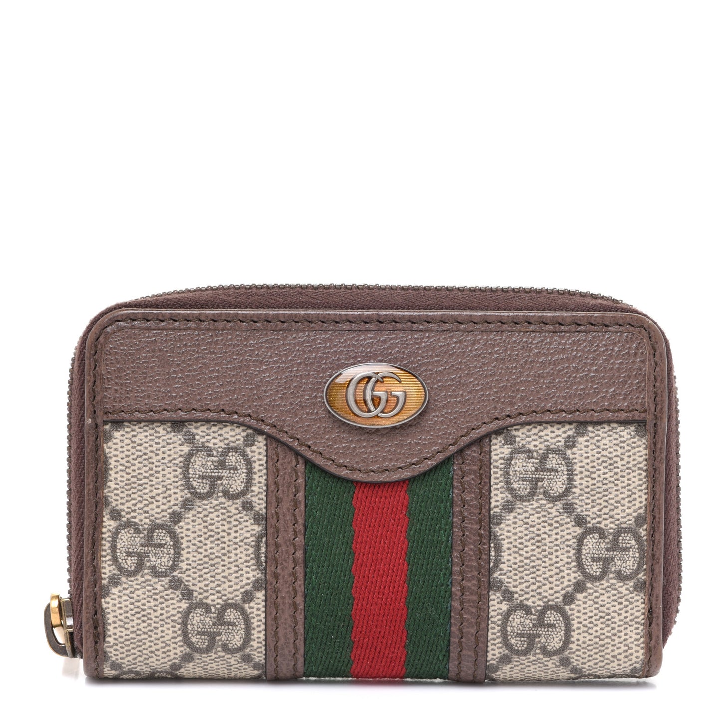 GG Supreme Web Ophidia Zip Around Card Case Brown