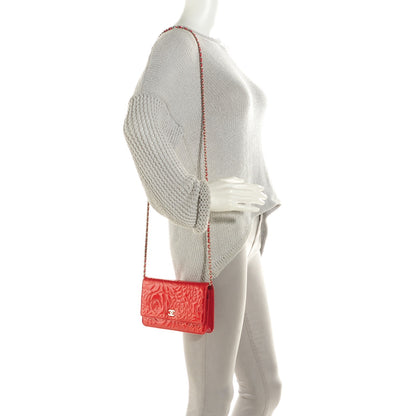 Chanel Patent Camellia Embossed Wallet On Chain WOC Dark Red 2 of 8