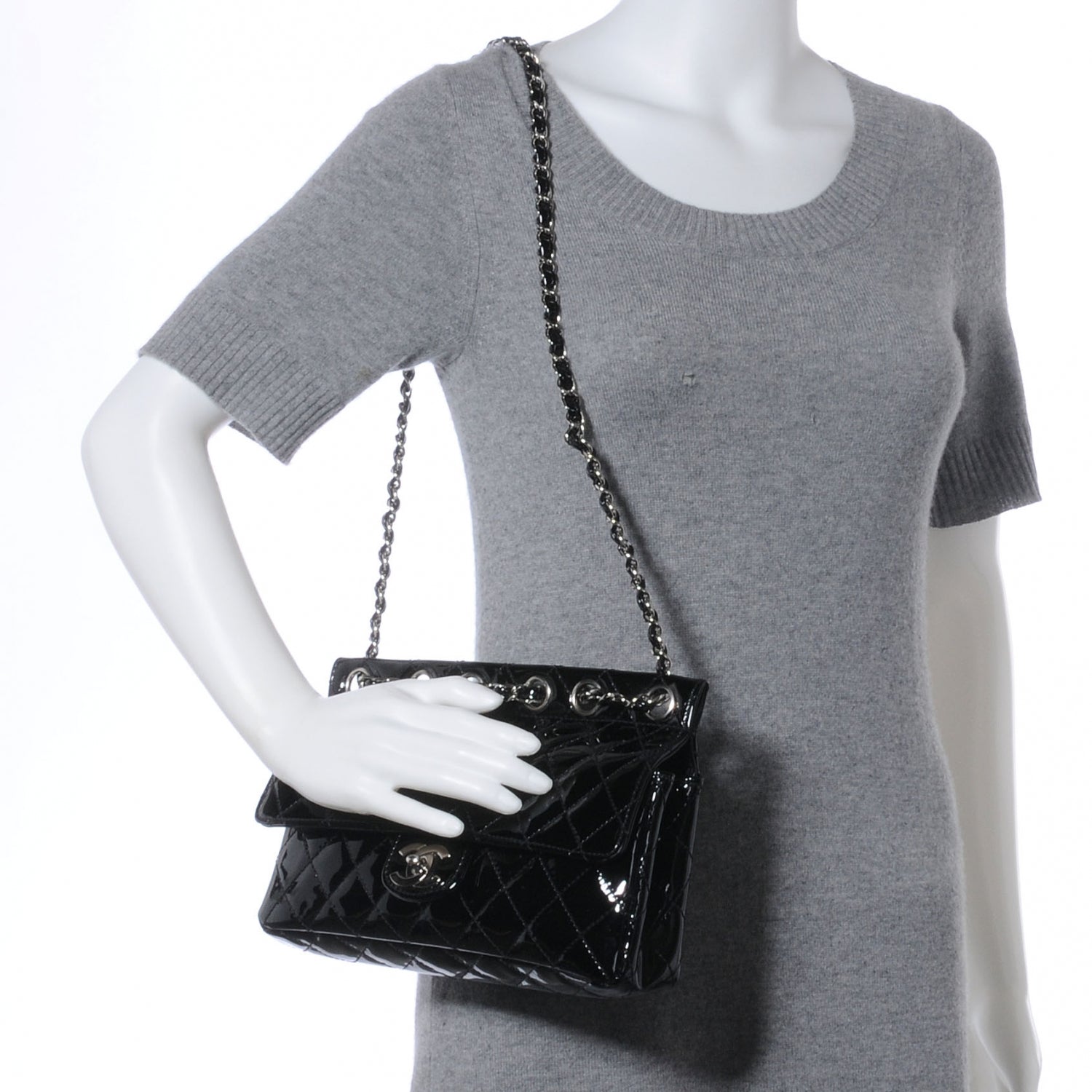 Chanel Patent Quilted Medium Diagonal CC Flap Black 2 of 7