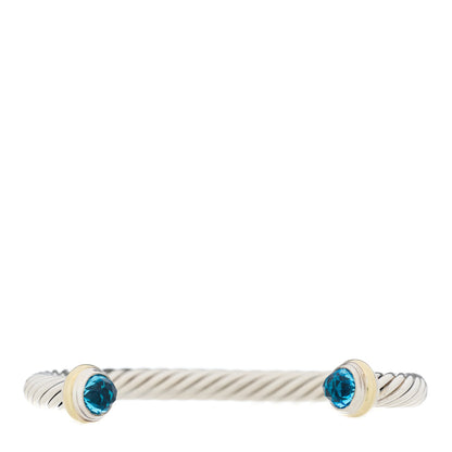 David Yurman Sterling Silver 14K Yellow Gold Blue Topaz 7mm Cable Classics Bracelet 1 of 4