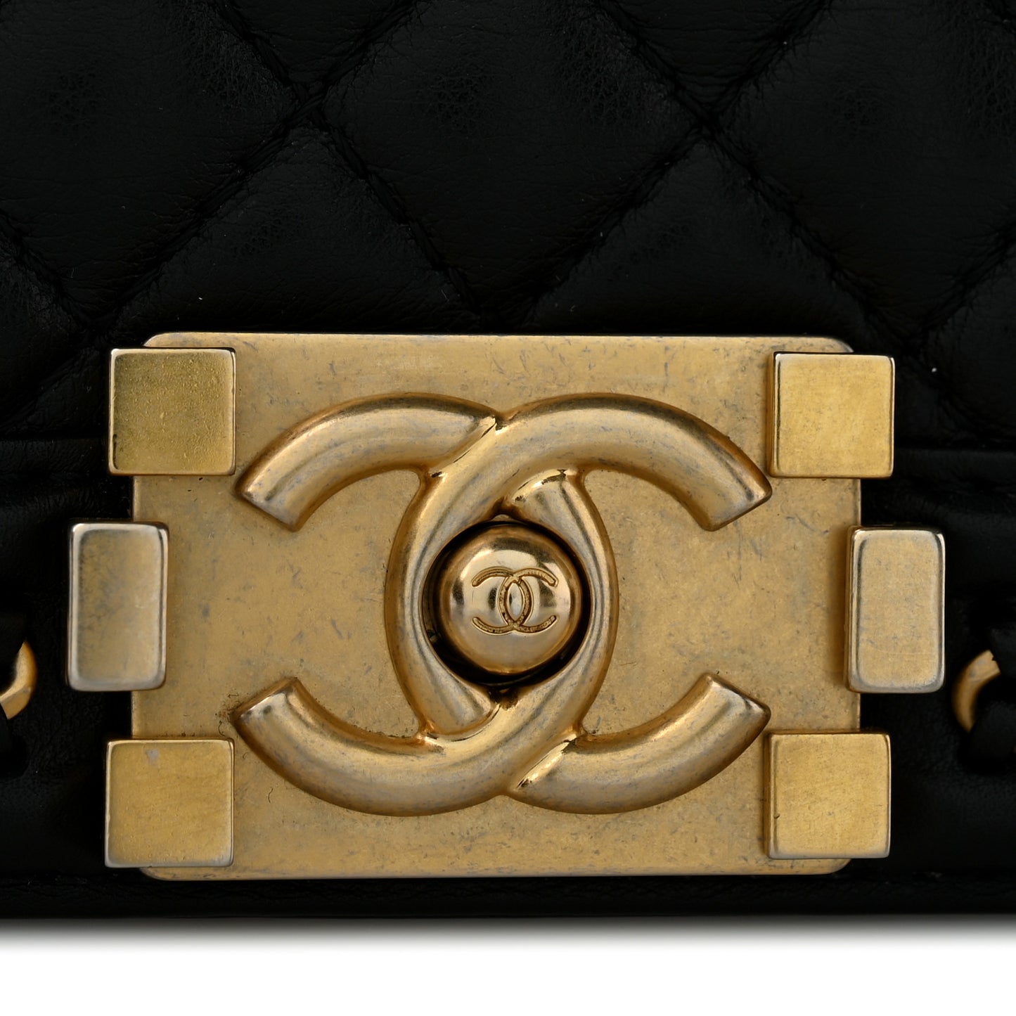 Lambskin Quilted Medium Top Handle Boy Flap Black