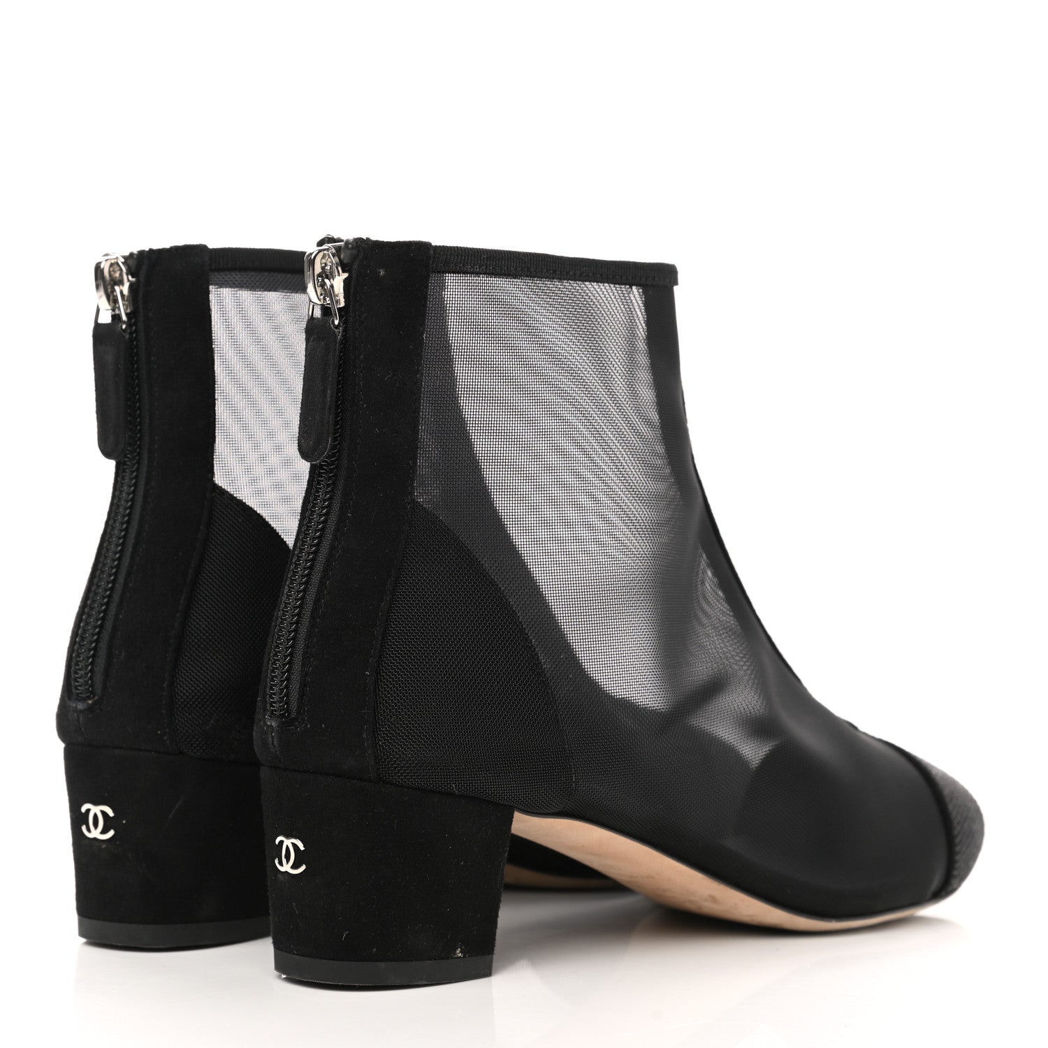 Chanel Mesh Suede Cap Toe Embellished Short Boots 37.5 Black 4 of 8