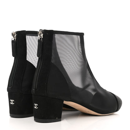 Chanel Mesh Suede Cap Toe Embellished Short Boots 37.5 Black 4 of 8